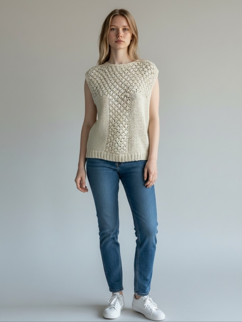 Wye Oaks Knitted by Hand Cream Sweater Vest (S)